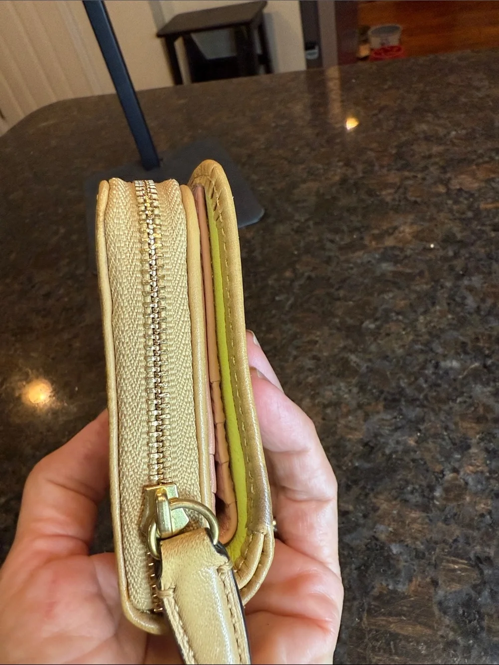 Vintage Coach Light Tan Leather Zip Wallet with Gold Hardware-EUC